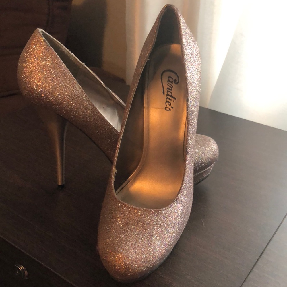 Glitter platform heel